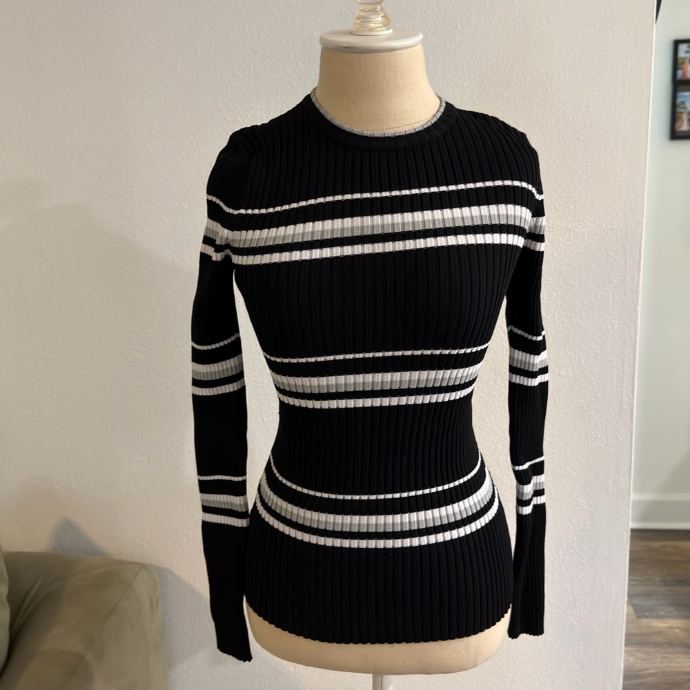 Minkpink MPC - Black and White Striped Ribbed Sweater